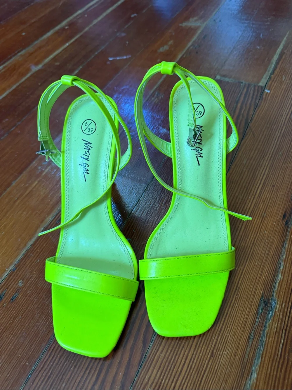 Nasty Gal Neon Green Ankle-Strap Sandals Funky Detailed High Heels